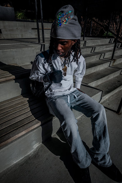 "$" Grey / Holographic Patch Beanie (Core)