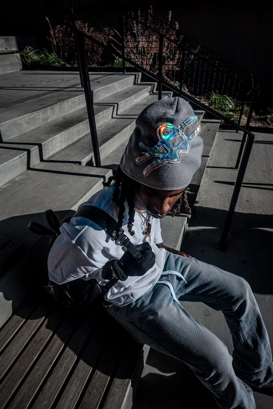 "$" Grey / Holographic Patch Beanie (Core)